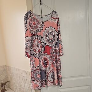 Floral Patterned Pink and Gray Women's Dress